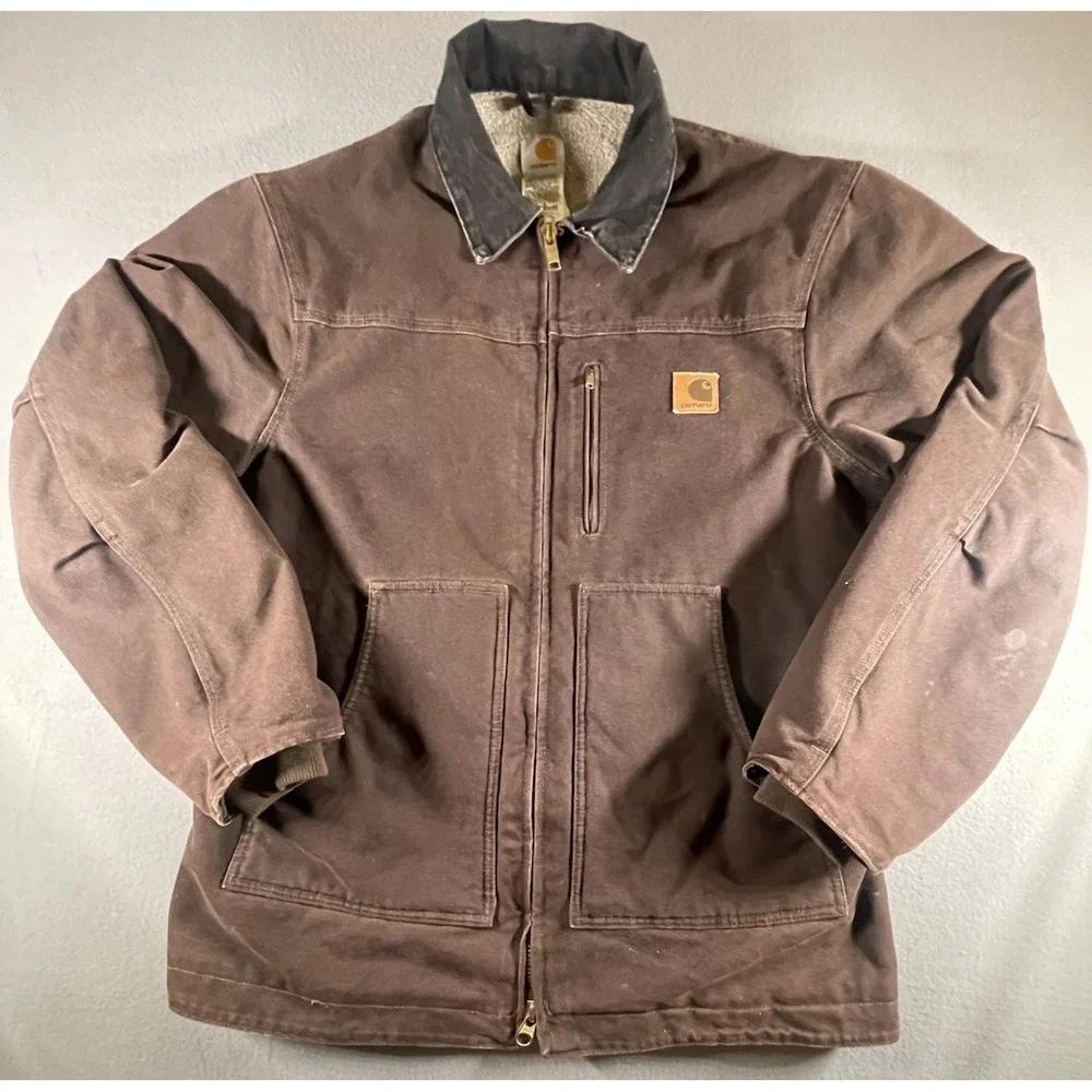 Carhartt 襟付きブラウンジャケット Sサイズ Carhartt #14806 - Men's Size 48 Reg. Blanket Lines Canvas Full Zip
